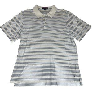 Vineyard Vines Polo Shirt Mens Large Blue White Striped‎ Cotton Golf Preppy
